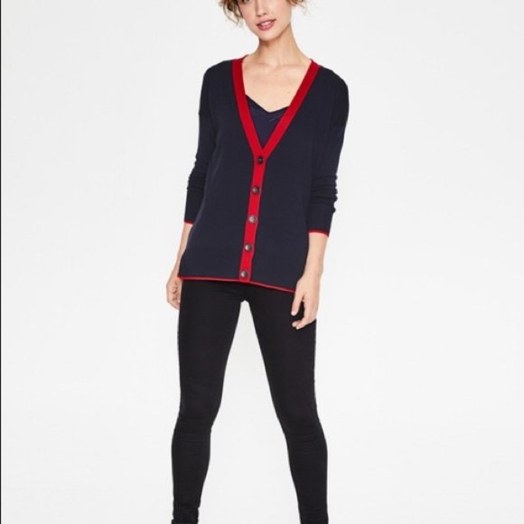 Boden Sweaters - Boden Corinne Wool Blend Cardigan Navy Red sz XS